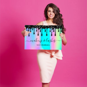 Holographic Logo QR Code Lash Makeup Hair Black  Business Card