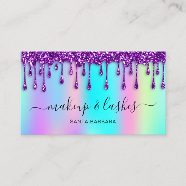 Holographic Logo QR Code Lash Makeup Hair Purple Business Card (Front)