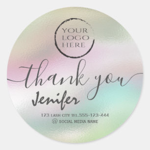 holographic  logo script thank you classic round s sticker