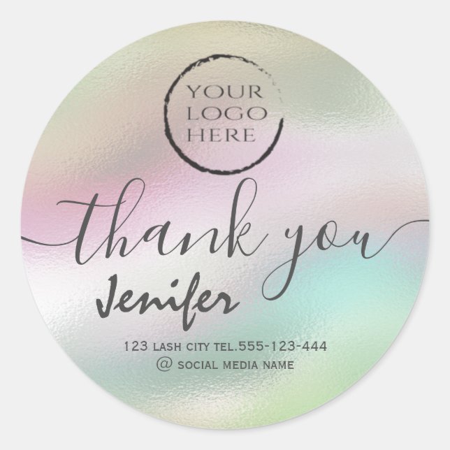 holographic  logo script thank you classic round s sticker (Front)