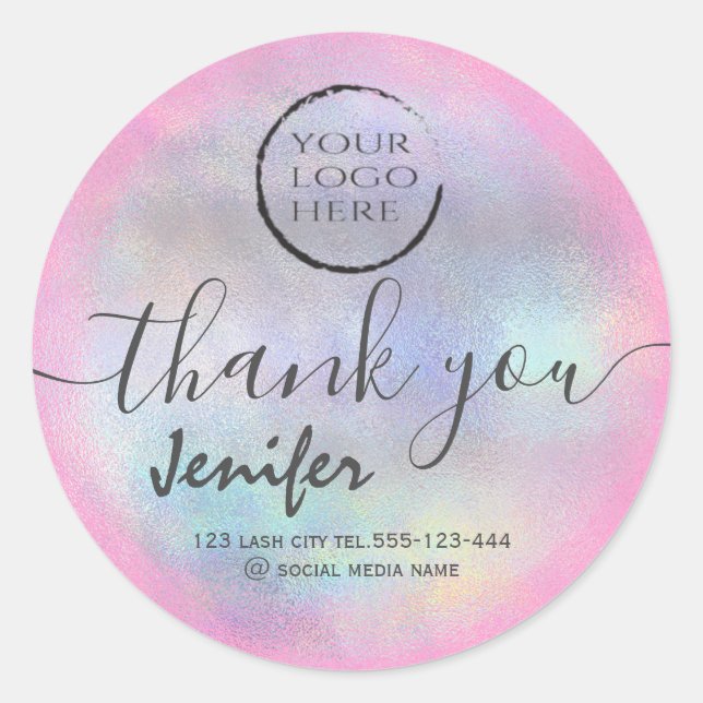 holographic  logo script thank you classic round sticker (Front)