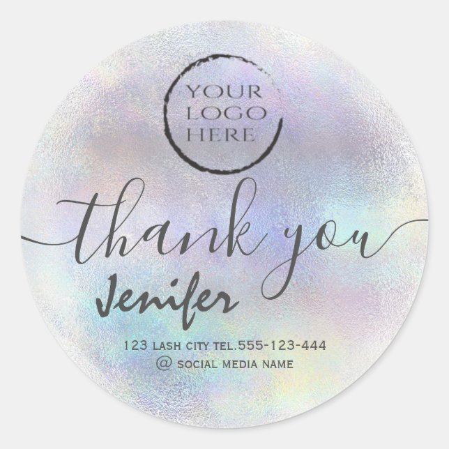 holographic  logo script thank you classic round sticker (Front)