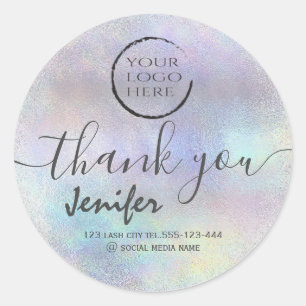 holographic logo script thank you classic round sticker