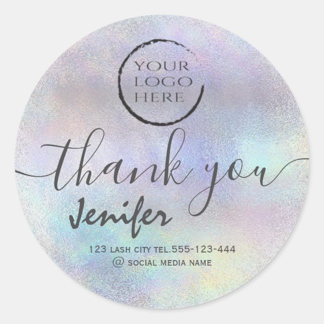 holographic  logo script thank you classic round sticker (Front)