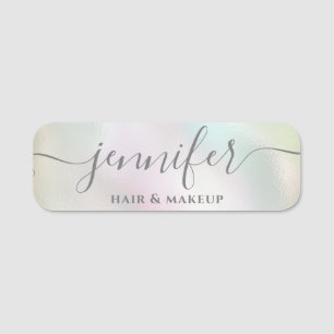 Holographic luminous trendy script modern name tag
