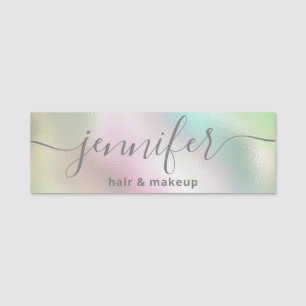 Holographic luminous trendy script modern name tag