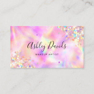 Holographic Luxury Glitter Makeup Artist QR Code Business Card