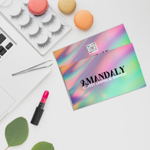 Holographic Makeup Artist Eyelash QR LOGO Gold  Business Card