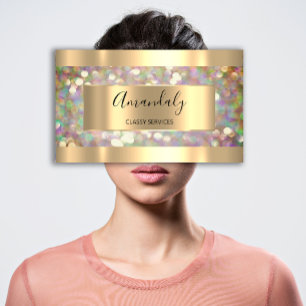 Holographic Makeup Artist Gold Lashes Extension Business Card