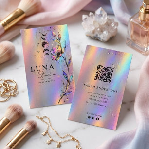 Holographic Makeup Artist Luxury Iridescent QR Business Card