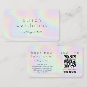Holographic Makeup Artist Pastel Rainbow QR Code Business Card
