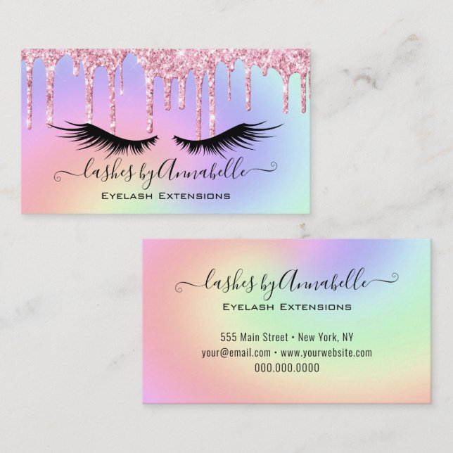 Holographic Makeup EyeLashes Sparkle Glitter Drip  Business Card (Front/Back)