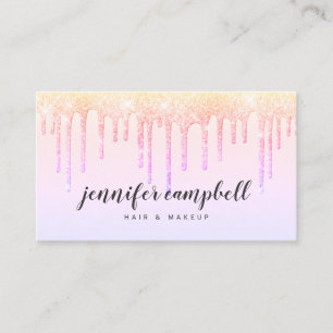 Holographic makeup hair pastel pink glitter drips business card