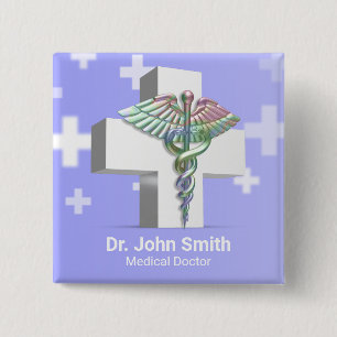 Holographic Medical 3D Caduceus White Cross 15 Cm Square Badge
