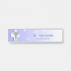 Holographic Medical 3D Caduceus White Cross Door Sign