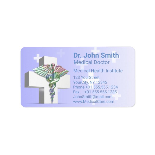 Holographic Medical 3D Caduceus White Cross Label (Front)