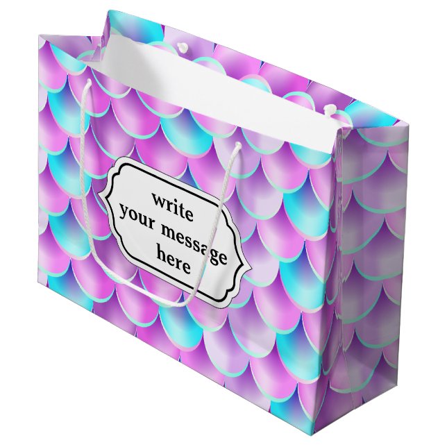 Holographic mermaid pattern blue purple large gift bag (Front Angled)
