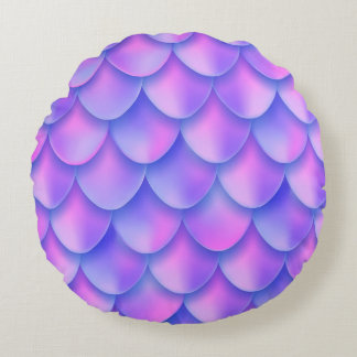 Holographic mermaid tail, vibrant foil texture. round cushion