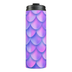 Holographic mermaid tail, vibrant foil texture. thermal tumbler