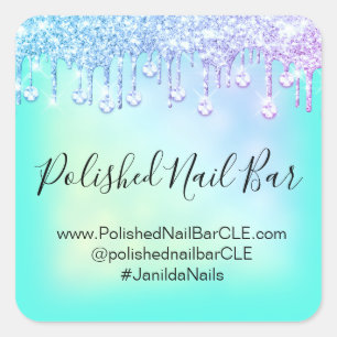 Holographic Mint Blue Diamond Drips Nail Pink Square Sticker