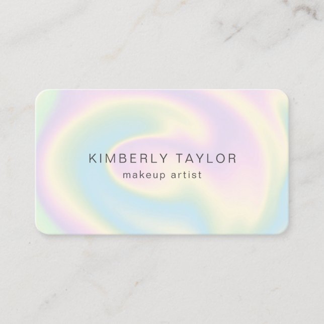 holographic modern makeup girly unicorn iridescent business card (Front)