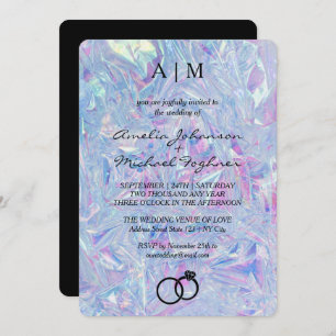 Holographic Modern Monogram Wedding Invitation 