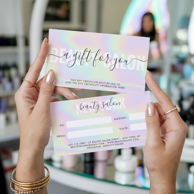 Holographic modern pastel rainbow salon gift card (Holographic modern pastel rainbow salon gift card)
