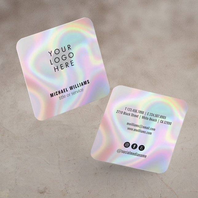Holographic Modern Your Logo Social Media Icons Square Business Card (Creator Uploaded)