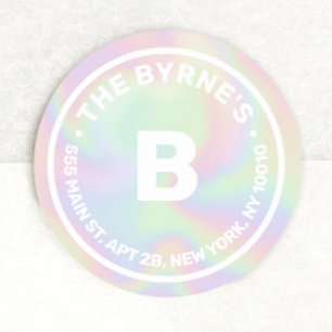 Holographic Monogram Address Classic Round Sticker
