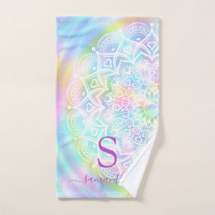 Holographic Monogrammed Pastel Iridescent Rainbow Hand Towel