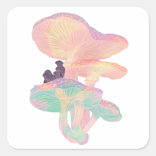 Holographic Mushrooms - Mystical Vector Style Square Sticker (Front)