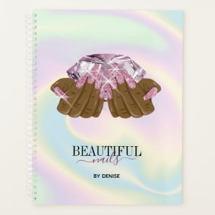 holographic nail salon woman hand nail appointment planner