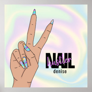 holographic nail salon woman hand nail hustler can poster