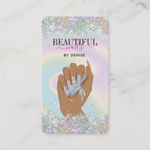 holographic nail salon woman hand nails technician business card
