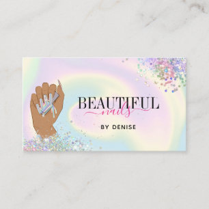 holographic nail salon woman hand nails technician business card