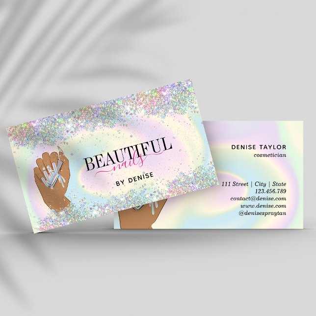 holographic nail salon woman hand nails technician business card (Creator Uploaded)