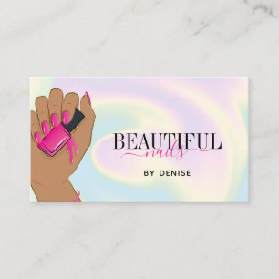holographic nail salon woman hand nails technician business card