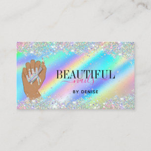 holographic nail salon woman hand nails technician business card