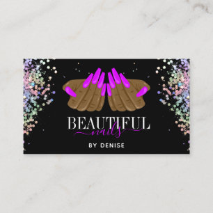 holographic nail salon woman hand nails technician business card