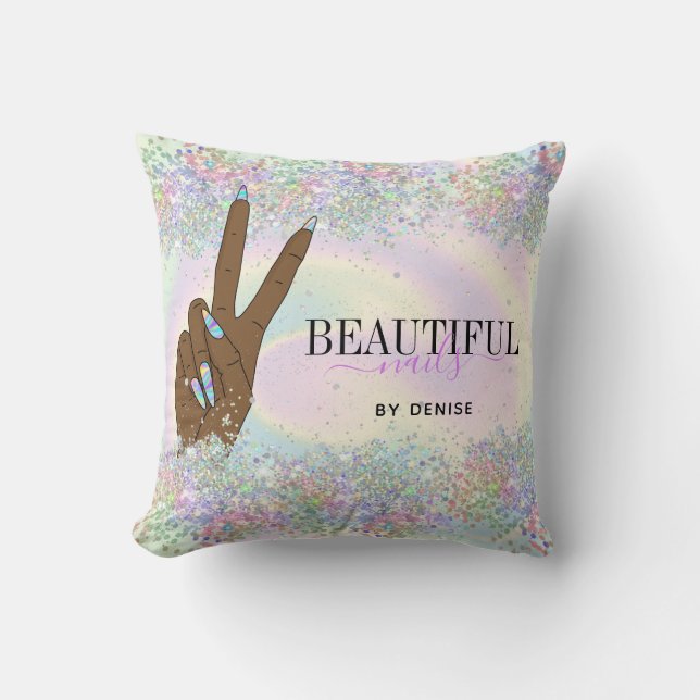 holographic nail salon woman hand nails technician cushion (Front)