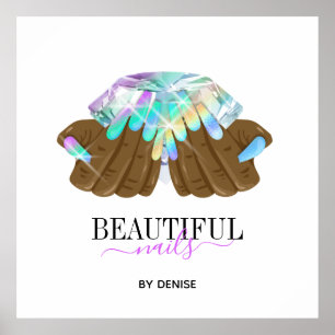 holographic nail salon woman hand nails technician poster