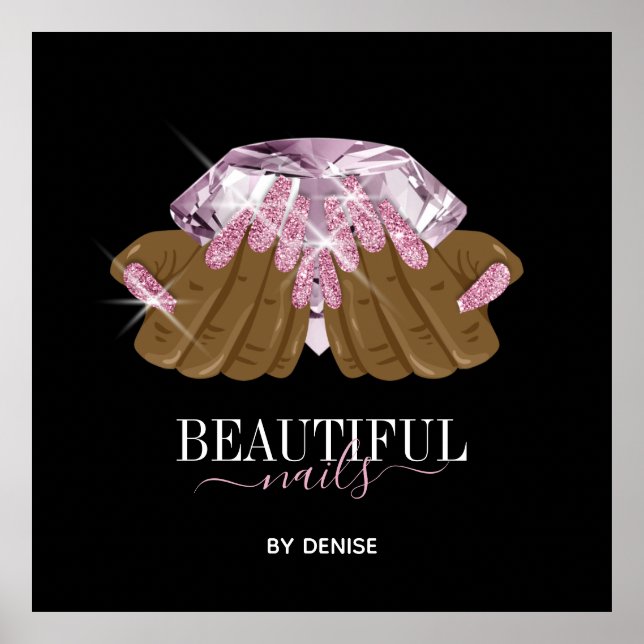 holographic nail salon woman hand nails technician poster (Front)