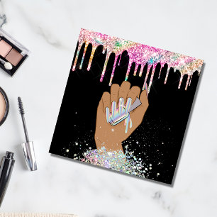 holographic nail salon woman hand nails technician square business card