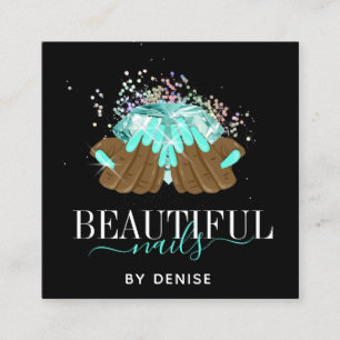 holographic nail salon woman hand nails technician square business card