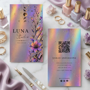 Holographic Nail Studio Luxury QR Nail Artist Business Card
