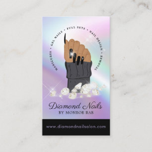 Holographic Nail Tech Nail Salon Trendy Hand Logo  Business Card