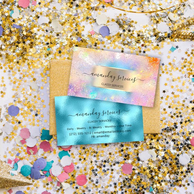 Holographic Ocean Gold Confetti Boutique Shop Business Card (Creator Uploaded)