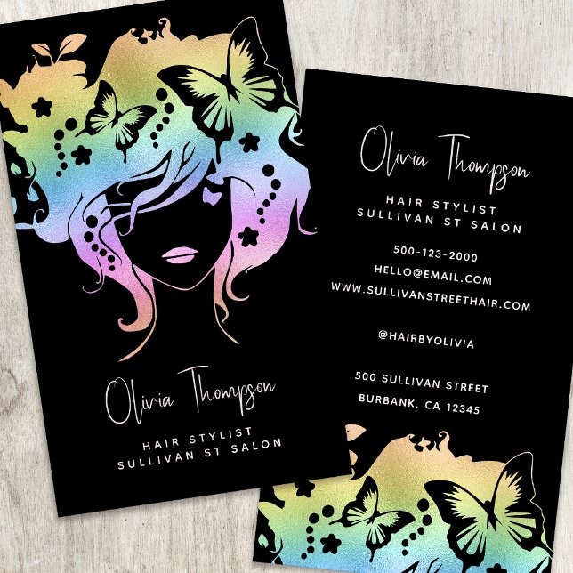 Holographic Ombre Hair Stylist  Business Card (Creator Uploaded)