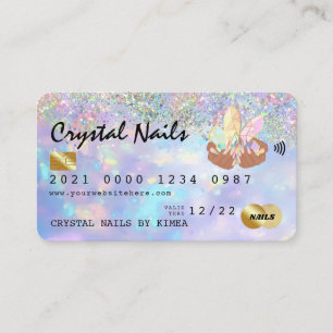 Holographic Opal Crystal Nail Tech Credit Card