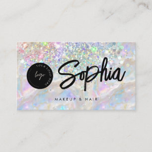 Holographic Opal Glitter QR Code Logo Shiny Beauty Business Card